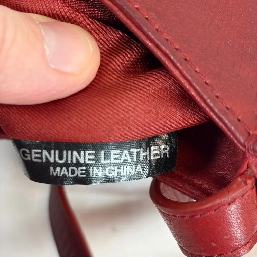 Y2K Genuine Leather Oxblood Shoulder Bag Embossed Floral - Picture 6 of 10